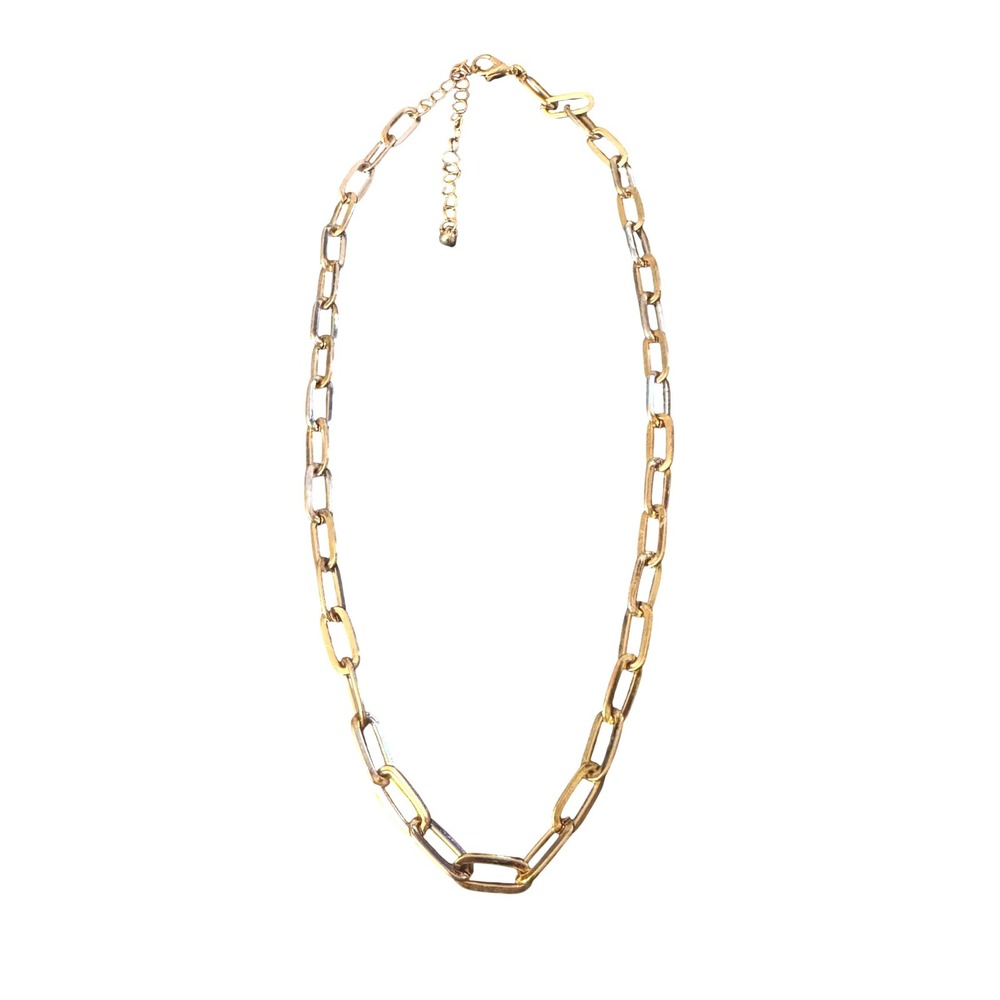 Gold and Silver Two Tone Paperclip Chain Necklace Adjustable Rectangle Link